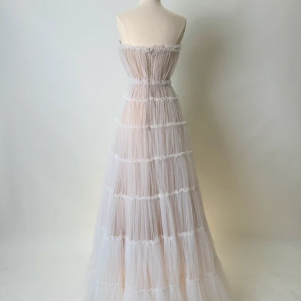 Brand New US 4 Anna Augusta White Maxi Evening Dress with Nude Lining - Picture 1 of 8
